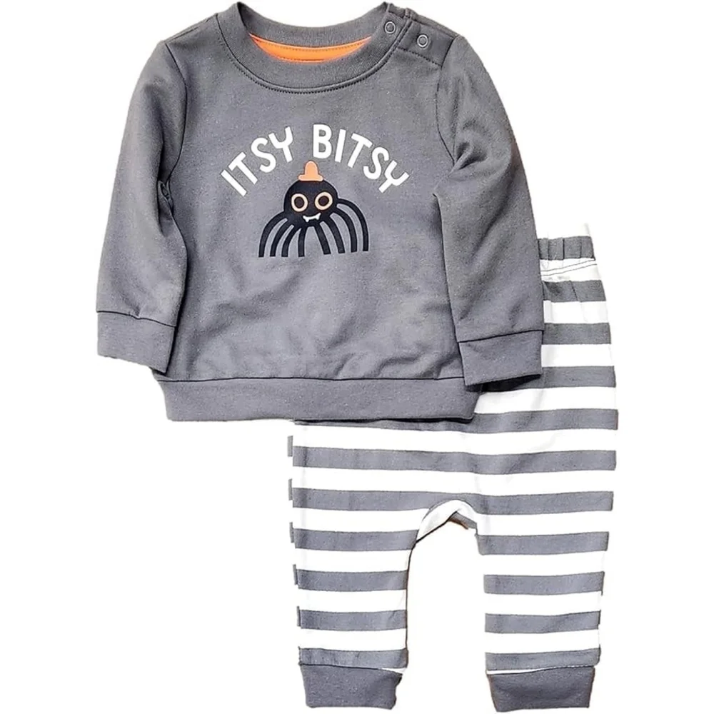 New Cat & Jack Infant Gray & White Halloween Sweatshirt Pants 6-9 Months